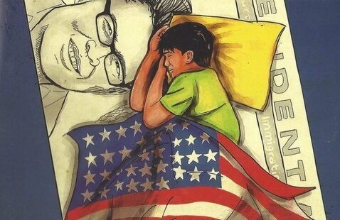 cartoon image of boy laying on pillow