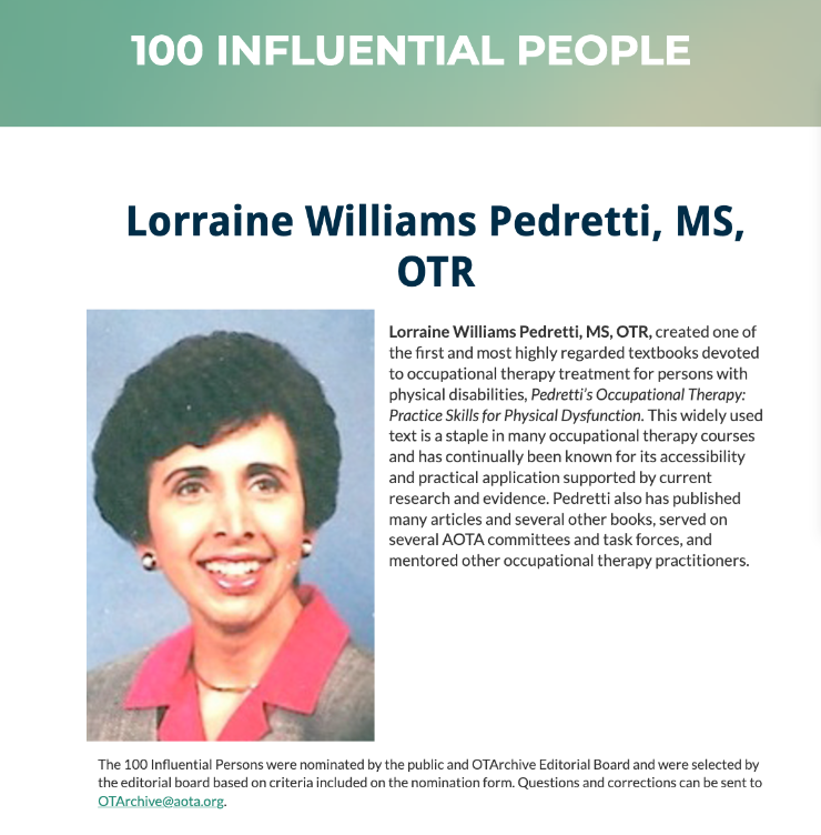 photo screenshot of Lorraine Pedretti from 100 Influential People in OT