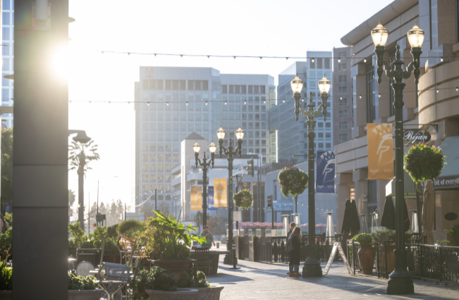 SJSU banners along the Paseo de San Antonio